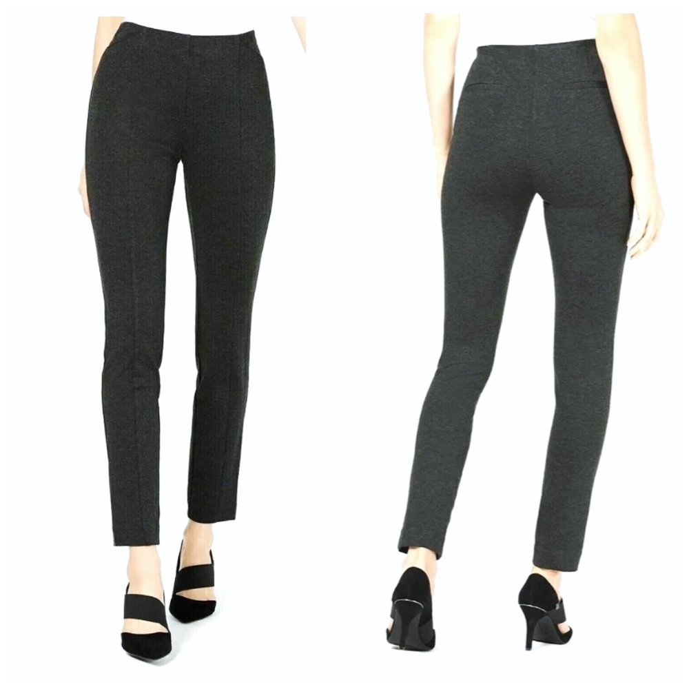 ALFANI size 10 : dark grey faux leather trim pocket pull-on casual skinny pants